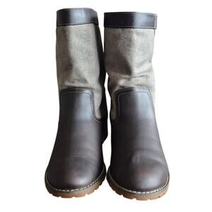 Timberland Womans Wenham Mid Pull on Leather Canvas Dark Boots Size 8